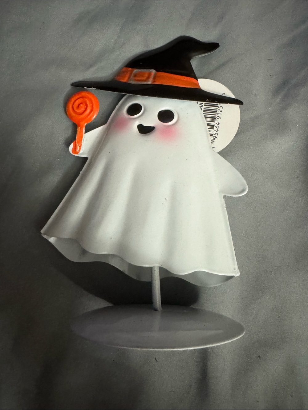 Cute White Ghost Kids Costume Figurine with Black Witch Hat